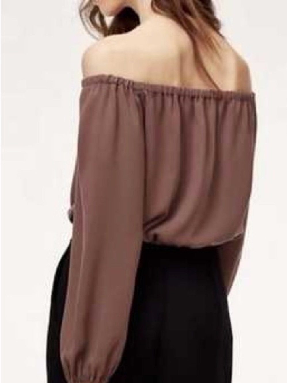 Wilfred| Aritzia| ‘Eleanora’ Mocha Brown Off-Shoulder Long Sleeve Blouse Sz M